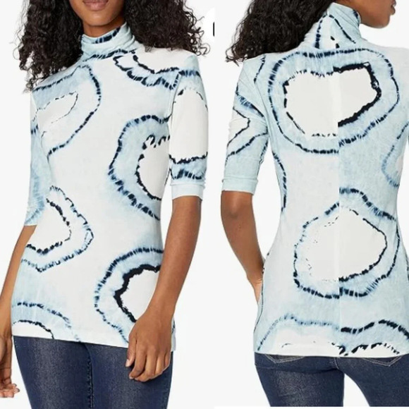 Norma Kamali Slim Fit Tie Dye Turtle Neck Tunic Top 26068 - Picture 1 of 9